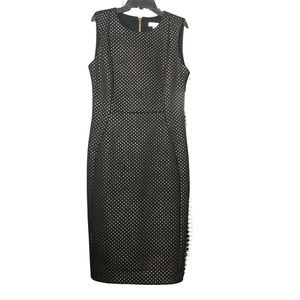 Calvin Klein Black w/ Gold Metallic Studded Sleeveless Sheath Dress: Siz…